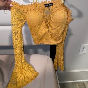 Yellow bell sleeve lace top
